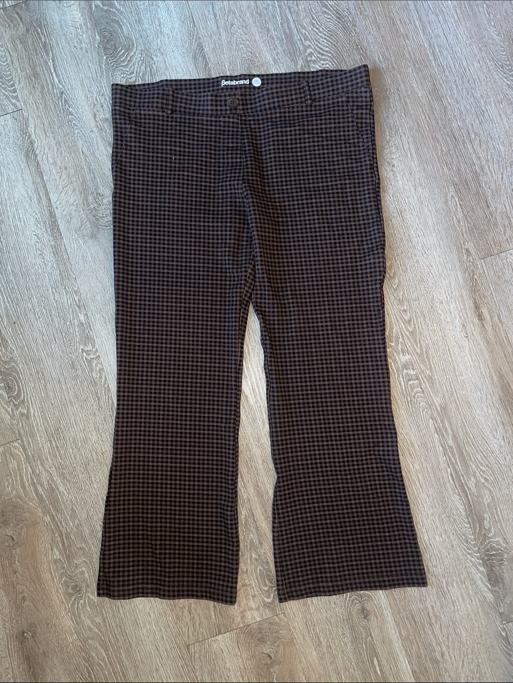 Betabrand Brown  Black Checkered pull on stretchy bootcut pants casual business